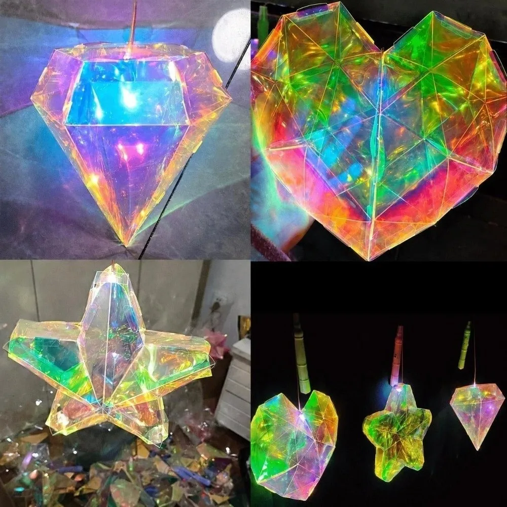 Decorative DIY 3D Laser Light Battery Powered Colorful Lighting Iridescent Lantern Kit Hanging Lantern Decor Home Decor