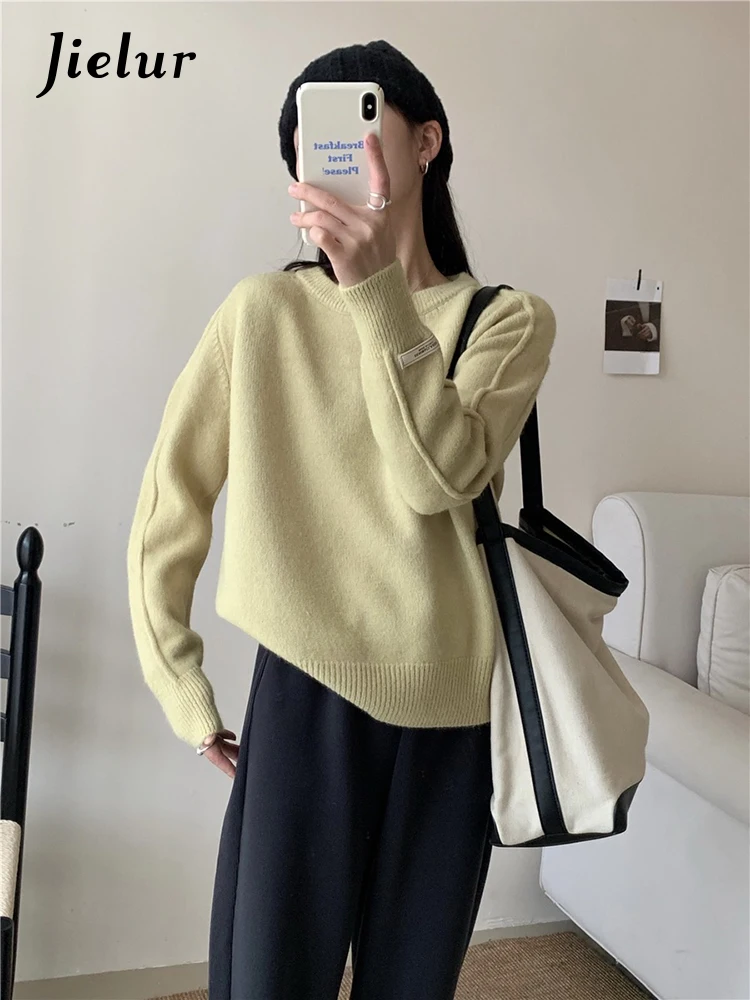 Pink O-Neck High Street Korean Basic Long Sleeves Women Pullovers Korean New Fashion Solid Color Loose Simple Female Pullovers