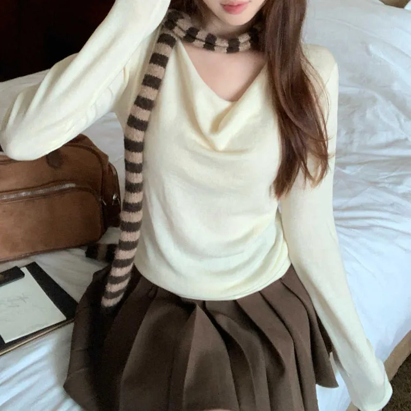 

Knitted Sweater Women Pullovers Fashion Long Sleeve V-Neck Solid Knit Sweater Pullover Women Tops Sweaters Sueters De Mujer Q938