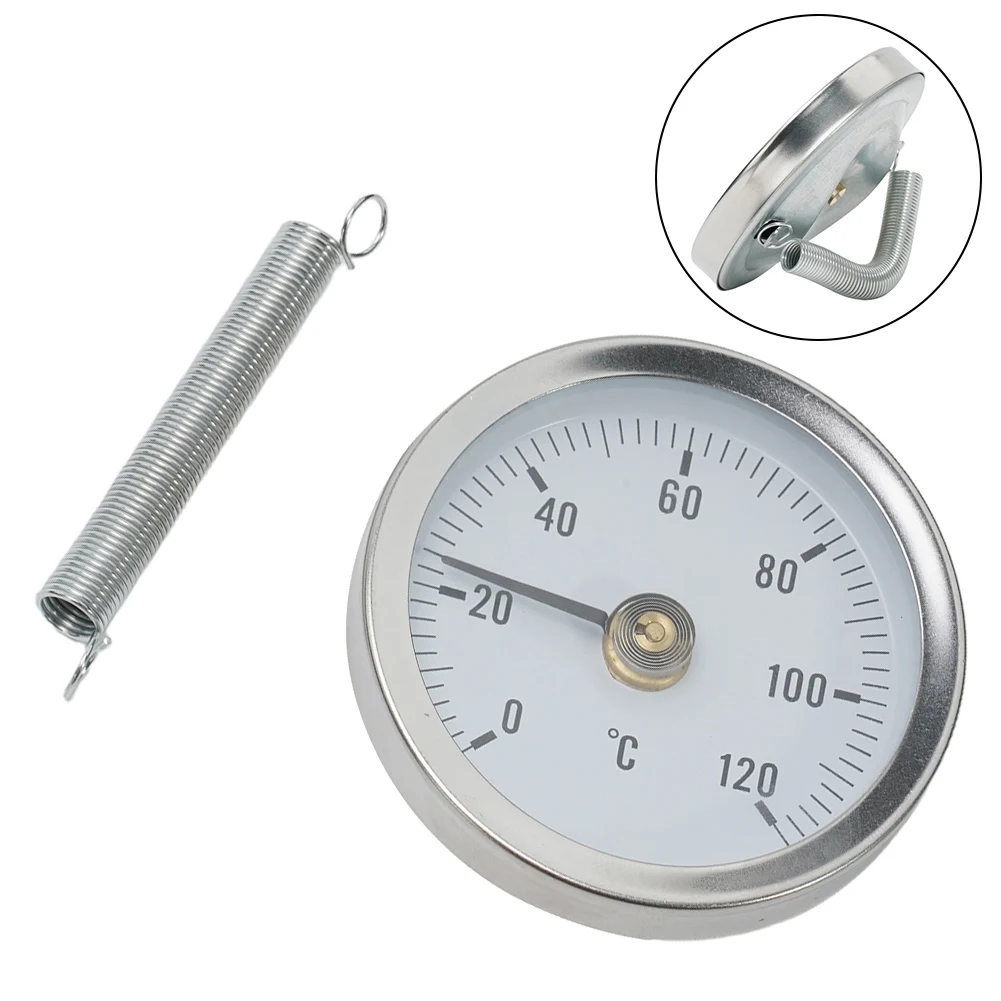 0-120℃ Stainless Steel Clamp-on Tube Thermometer On Tube Heating Spring 63mm Hot Water Pipe Temperature Gauge For Chimney Pipe