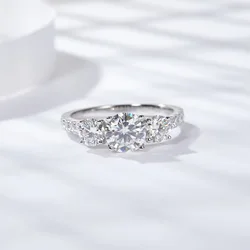 HTOTOH 3 Stone 1 Carat D Color All Moissanite Diamond Ring S925 Silver Engagement Wedding Fine Jewelry