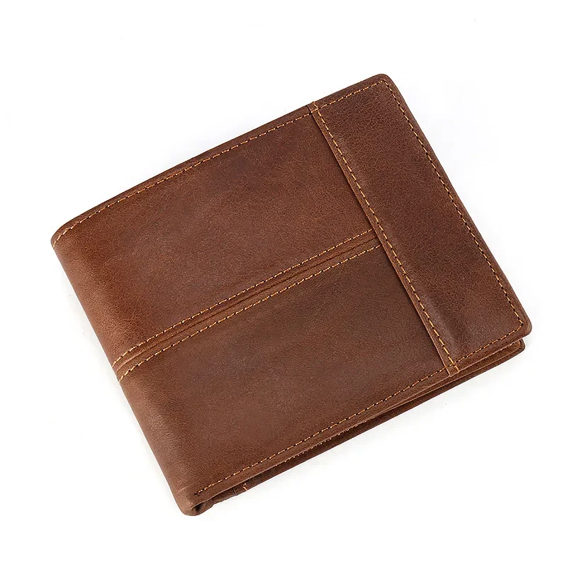 Wallet genuine leather short horizontal style three fold wallet European and American style retro money clip layer cowhide bag