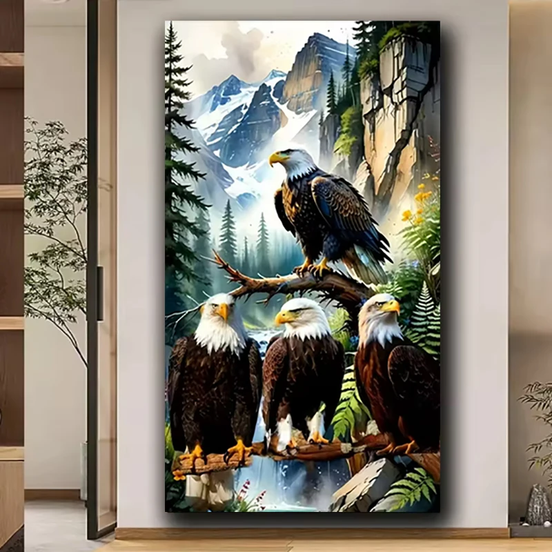 5D Diamond Painting Kits For Beginners, Eagles On Branches 5D DIY Diamond Art Kit, Full Square Round Drill, Home Wall Decoration