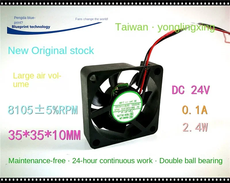 

35*35*10MM New Yonglinxing Dfb351024h 3510 3. 5cm 24V Max Airflow Rate Miniature Double Ball Cooling Fan