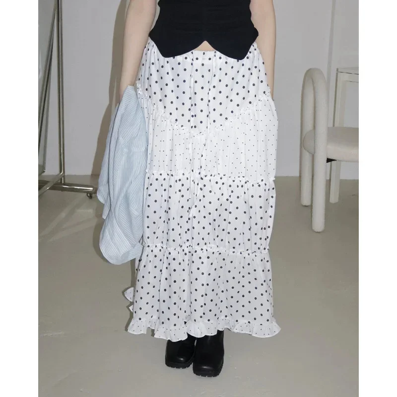 

Korean Midi Irregular Polka Dot Cake Dresses Ruffle Edge Patchwork Skirt Summer Gentle Sweet Loose A-line Half Length Skirt New