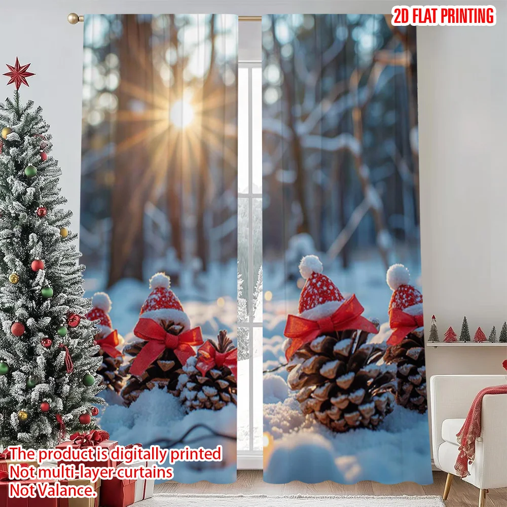 

2pcs 2D flat printing Christmas Drapes winter holiday Durable Polyester Without Electricity Birthday Party Use for Spring