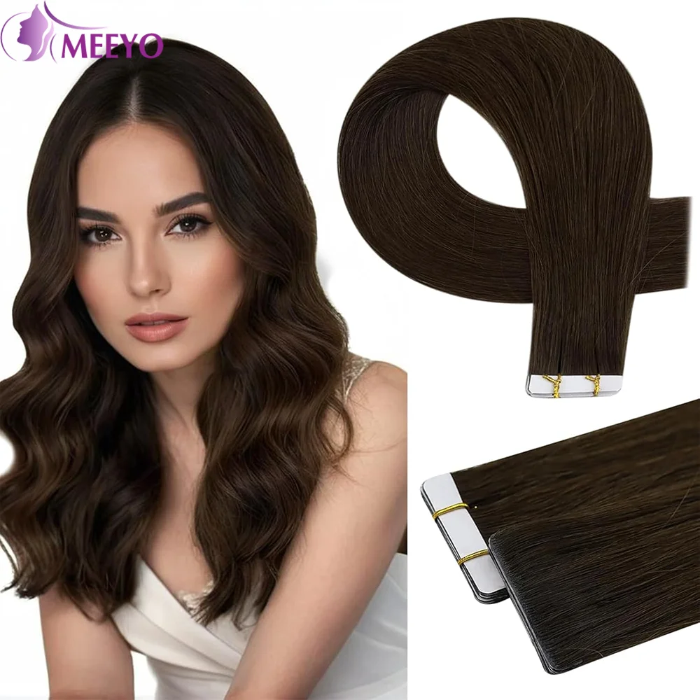 

Tape In Hair Extensions Human Hair #2 Dark Brown Straight Brazilian Hair Extension 16-26 Inch Invisible 20Pcs 50G/Pack For Woman