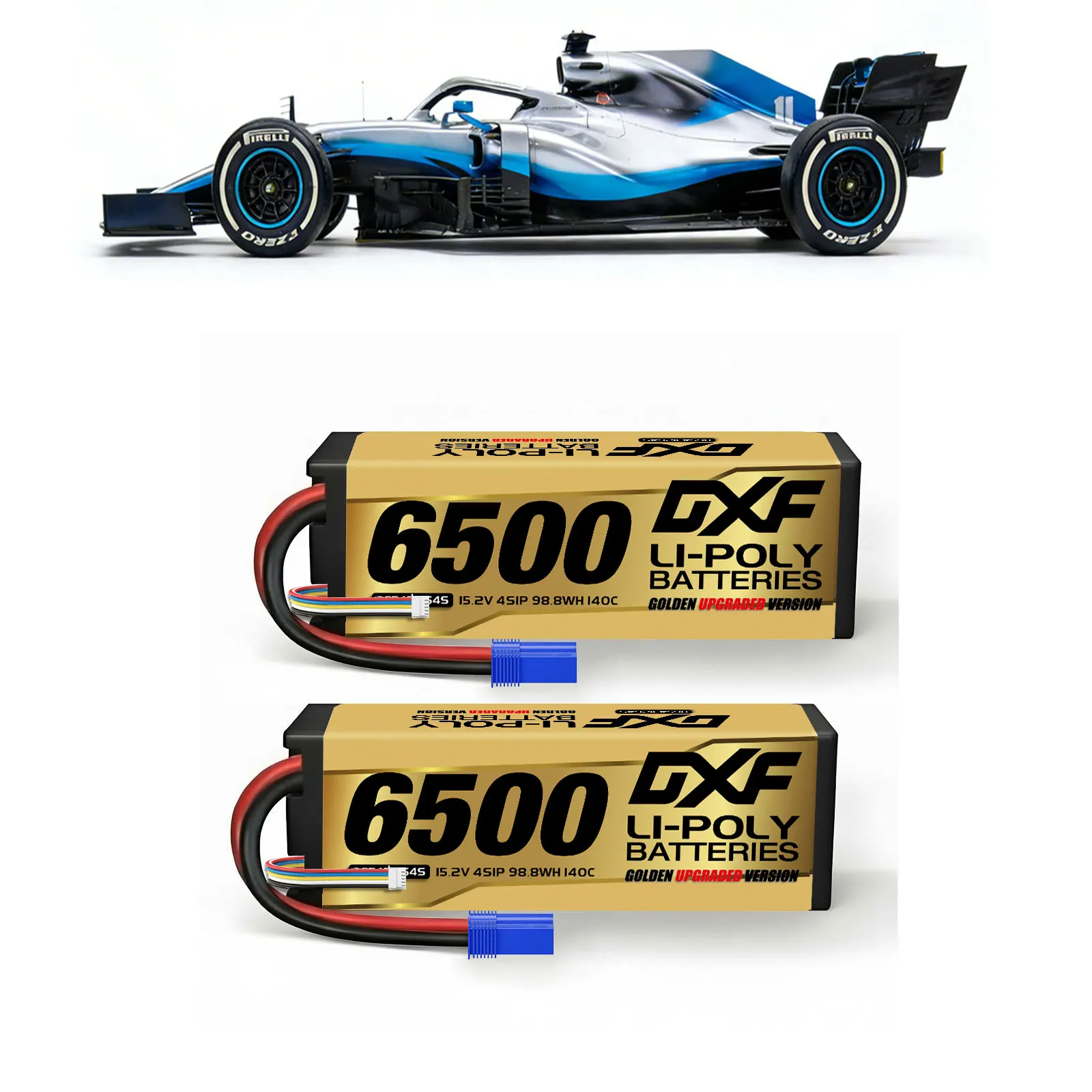 DXF 15.2V Graphene Lipo 4S 6500mAh 140C Battery EC5 Gold Version Racing Series HardCase for RC Car Truck Evader BX Truggy 1/8 Buggy
