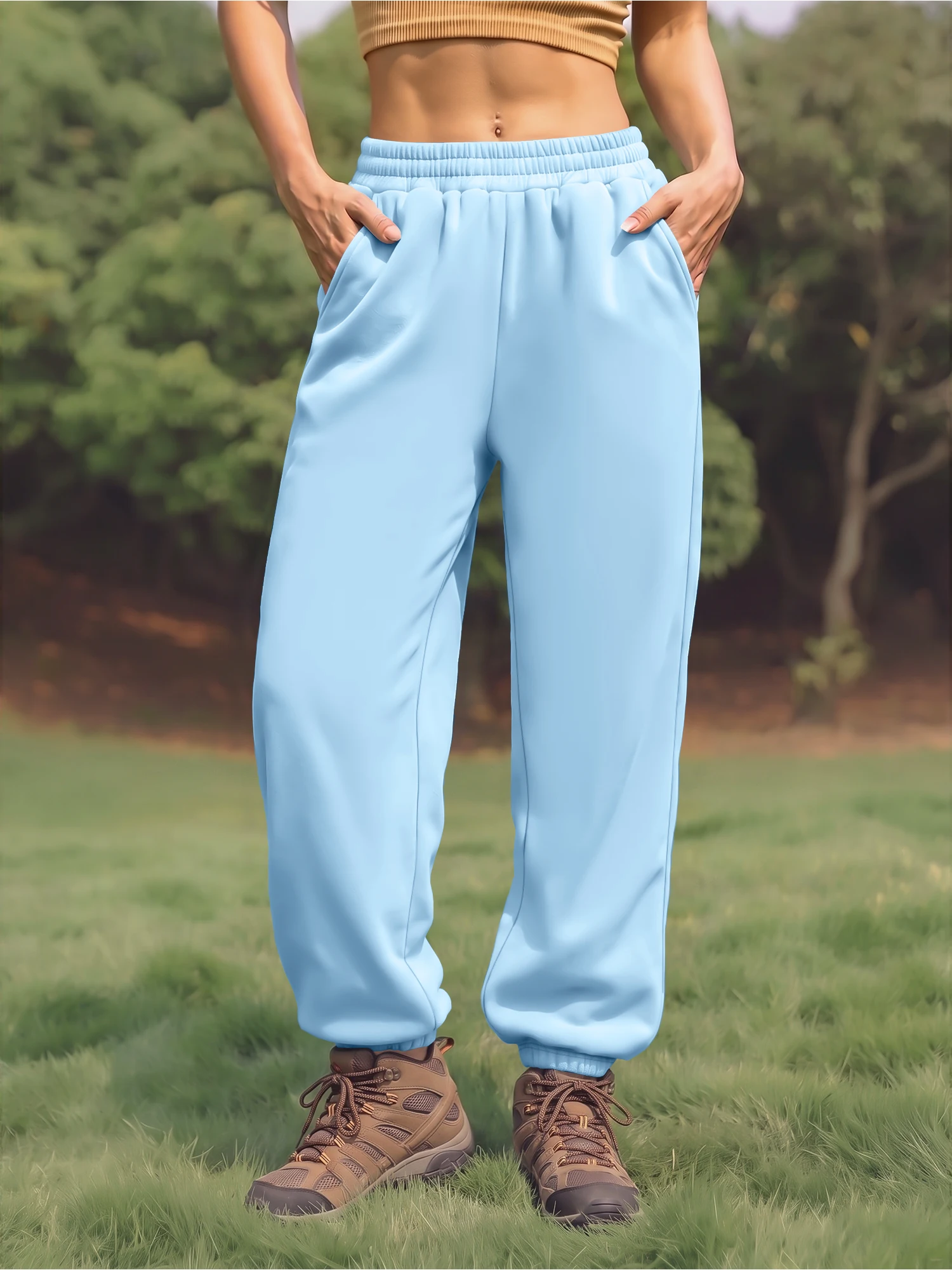 Women Soft Knit Jogging Trousers Drawstring Elastic Waist Loose Ankle Cuff Loungewear Sweatpants For Relax