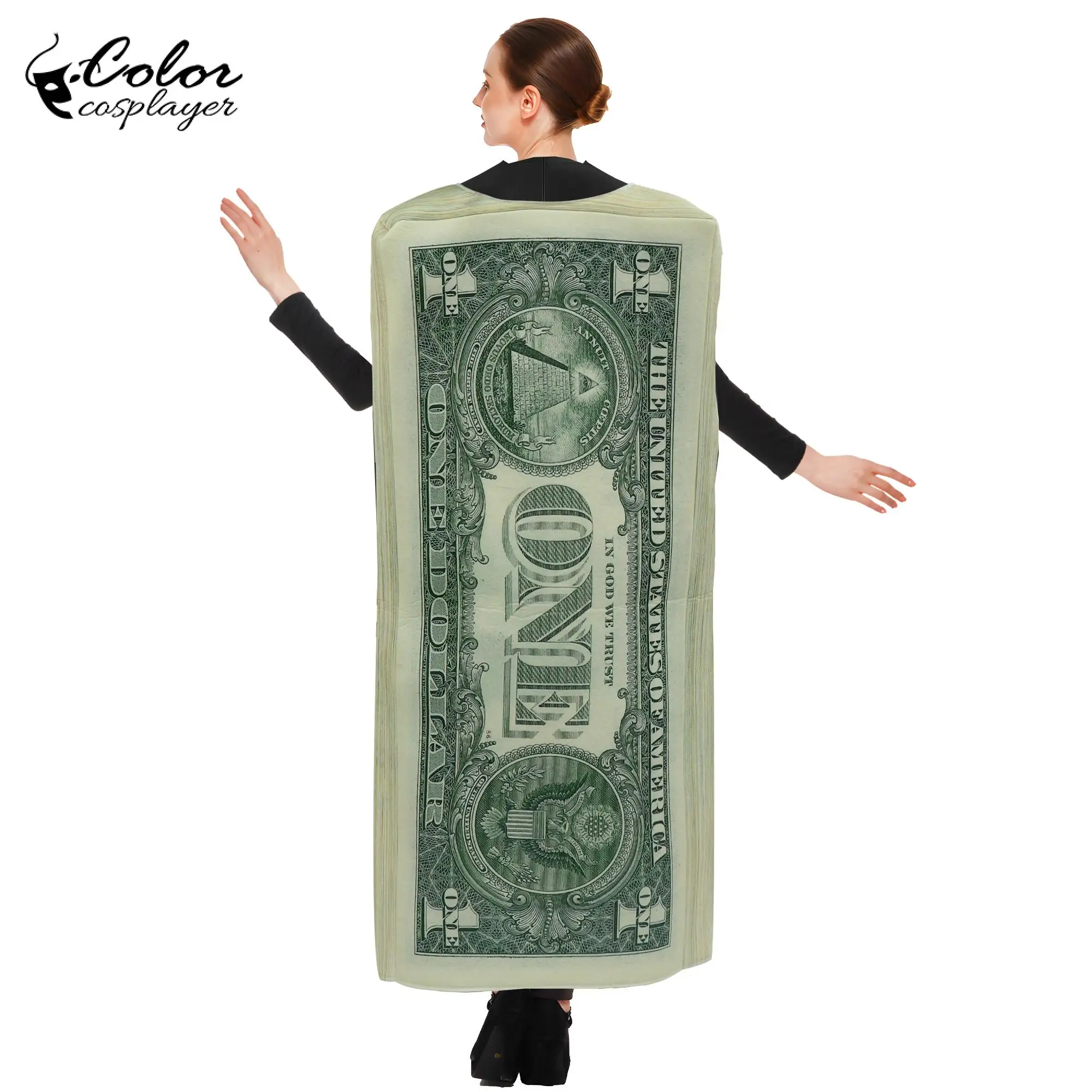Color Cosplayer Dollar Bills Costume Paper Money Cosplay Outfit Carnival Party Purim Parade Fancy Dress Up Funny Adult Clothing