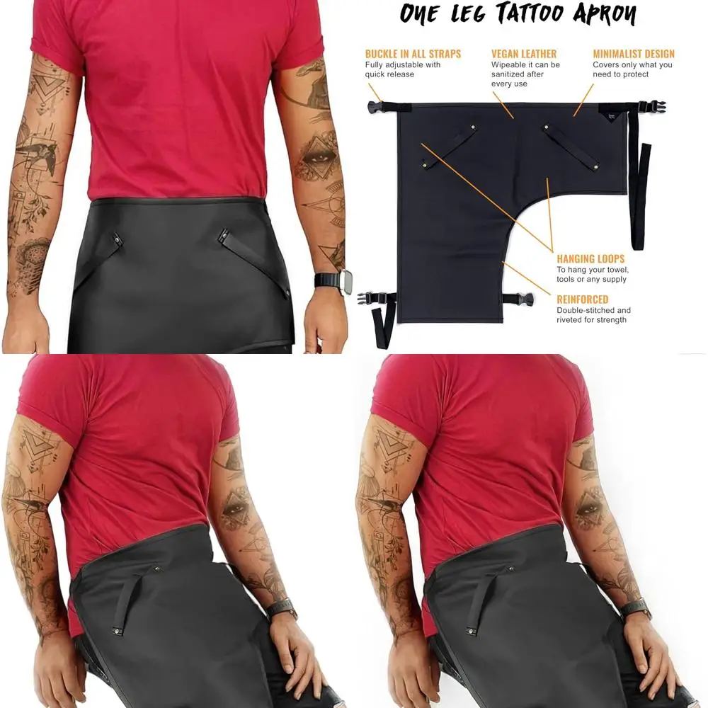 

NYC Sky Tattoo Half Apron - Single-Leg, Vegan Leather, Wipe Clean, Quick-Release - Ideal for Tattoo Artists and Barbers