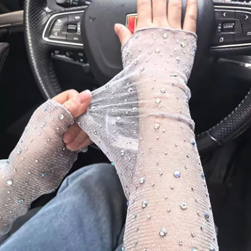 Sweet Sun Protection Crystal Arm Sleeves Mesh Long Sleeves Ice Silk Sleeve Breathable Hand Sleeves Summer Arm Sleeves For Women