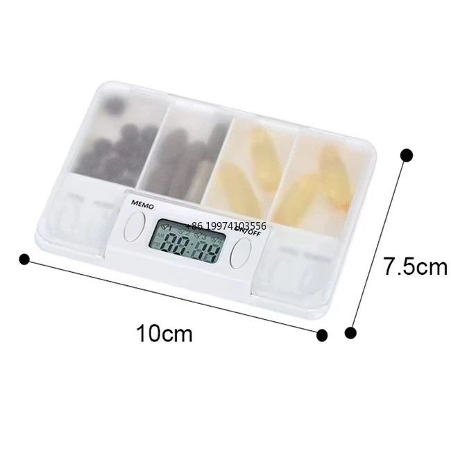 

Reminder Function Manufacturer Wholesale square 4-compartment Portable Smart Electronic Pill Box with