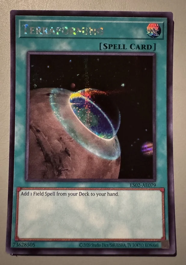 Карта Yu-Gi-Oh KONAMI Duel Monsters ES02-AE079 Terraforming Secret Rare, азиатская английская коллекционная, в идеальном состоянии