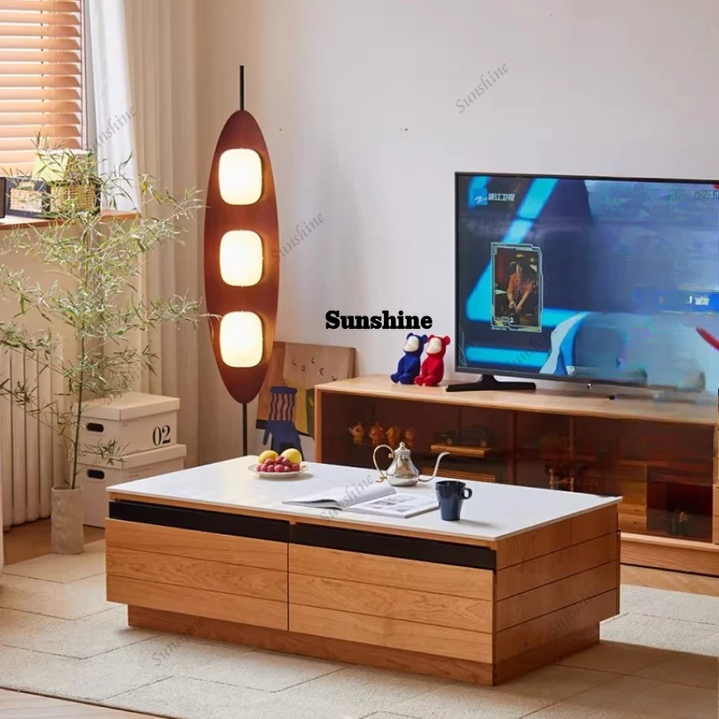 

Living room solid wood floor coffee table large size, Japanese-style household rock slab table