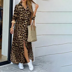 Party Vintage Leopard Robe 2023 Autumn Casual Long Sleeve Maxi Long Vestidos Dress Fashion Oversized Women Shirt Dress 1