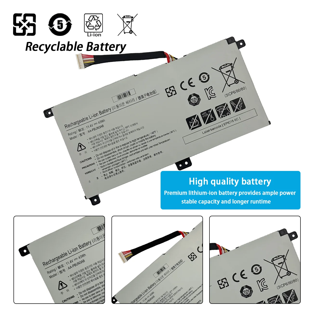 AA-PBUN3AB  AA-PBUN3QB Battery For Samsung Notebook 7 BA43-00377A NP740U3L-L02US NP740U3M-K01US NP800G5M 800G5M NP740U5M 43Wh