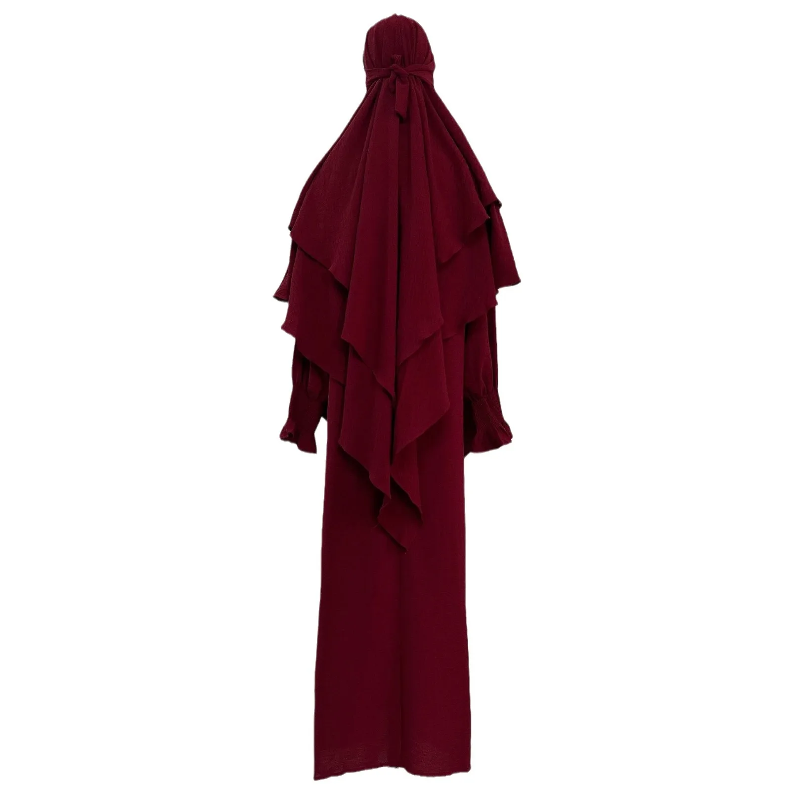 عيد فستان البدلة 2 قطعة مجموعات النساء مزدوجة الطبقات الحجاب قفطان مسلم فيستدوس الحجاب عبايات وتتسابق المغرب رمضان دبي #5