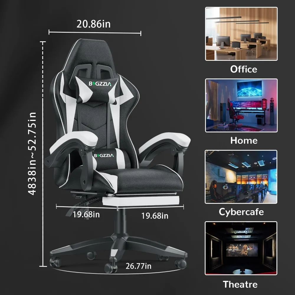 

Gaming Chair with Footrest Office Desk Chair Ergonomic Gaming Chair PU Leather Reclining High Back Adjustable Swivel Lumbar