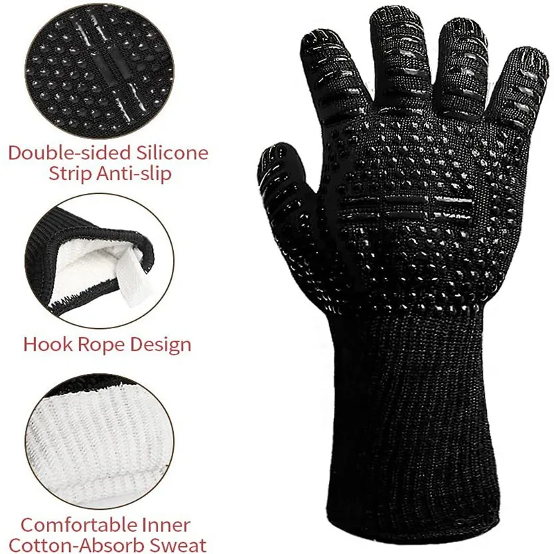 BBQ Grill Gloves High Temperature Resistance Kitchen Microwave Oven Mitts 500 800 Degree Fireproof Non-Slip Barbecue Gloves