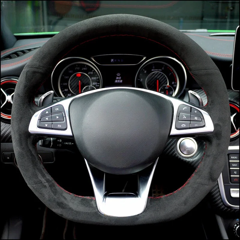 

DIY Suede Car Steering Wheel Cover For Mercedes-Benz A45 AMG W205 C43 C63S AMG CLA45 CLS63 AMG GLC 43 63 AMG Car Accessories