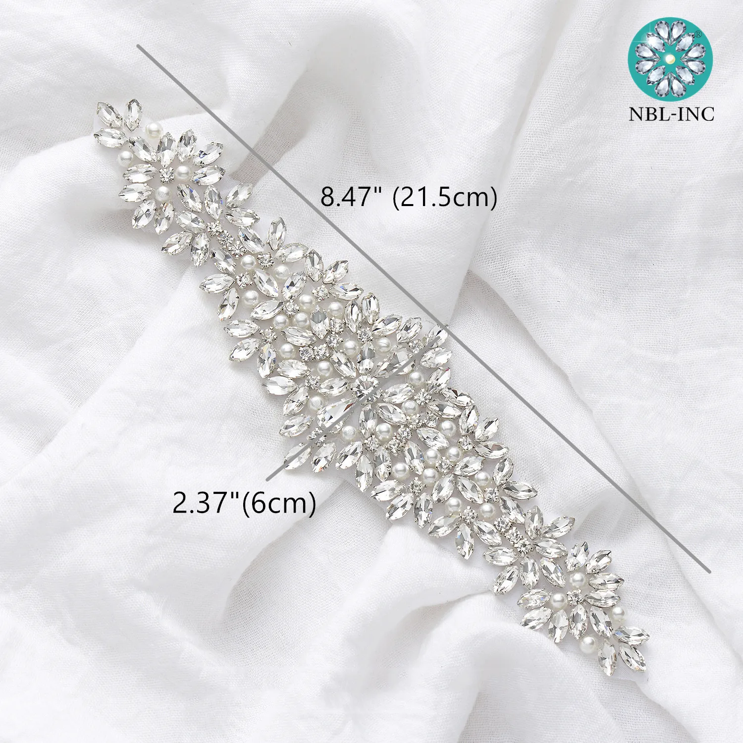 (1Pc) Bridal Silver Crystal Rhinestone Pearl Applique Belt Wedding Sash Accessoires WDD1108