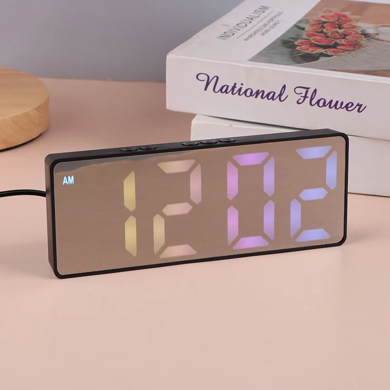 Mirror LED Digital Clock Creative Digital Alarm Clock With Large Display USB Charging Powered Bedside Table Clock