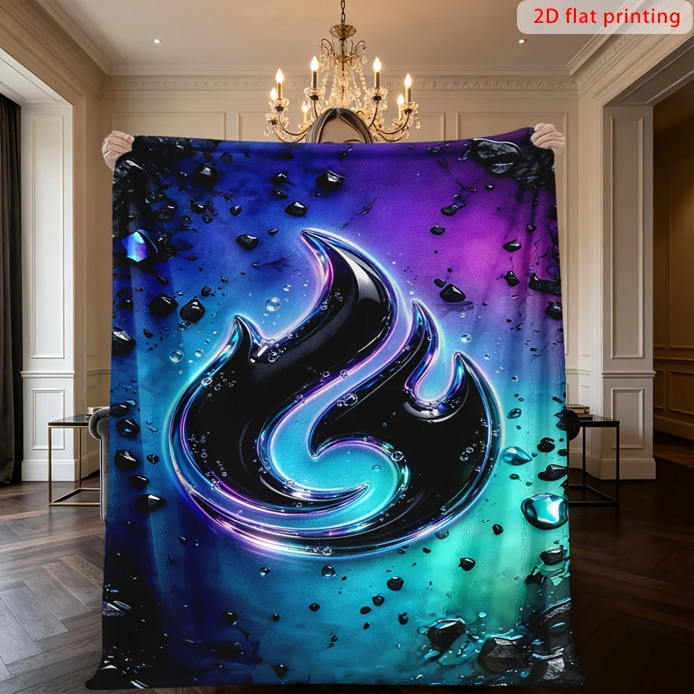 Oversized Neon Flame Swirl Abstract Throw Blanket 150x200cm Electric Purple Blue Digital Art Cozy Couch Gift