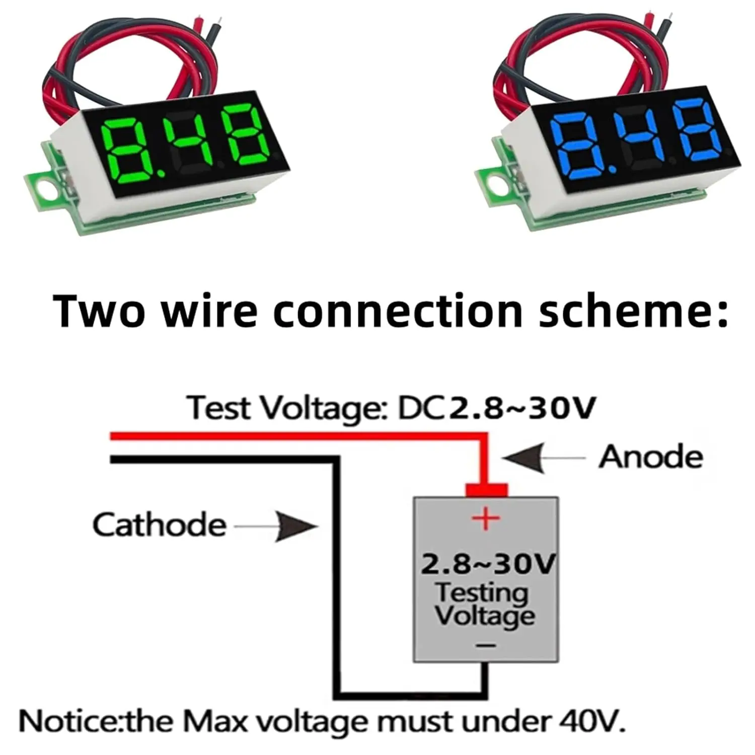 0.28 Inch 2.5V-40V Mini Digital Voltmeter Voltage Tester Meter Auto Car Mobile Power LED Digital Screen Red/Blue/yellow/green