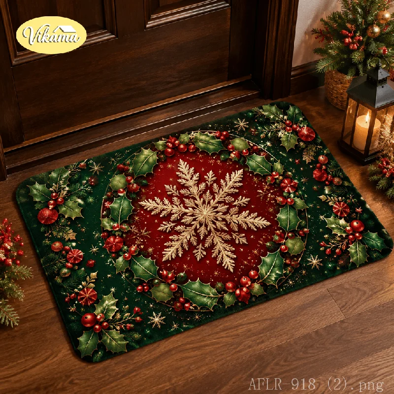 VIKAMA Christmas Gingerbread Man Welcome Floor Mat Anti-slip Entry Hall Floor Mat Garden Outdoor Carpet Festival Home Decoration