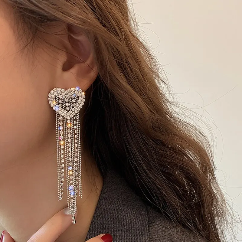 Butterfly Earrings For Women Sparkly Rhinestone Long Tassel Earrings Heart Drop Earrings Wedding Party Jewelry Valentine Gifts image 5
