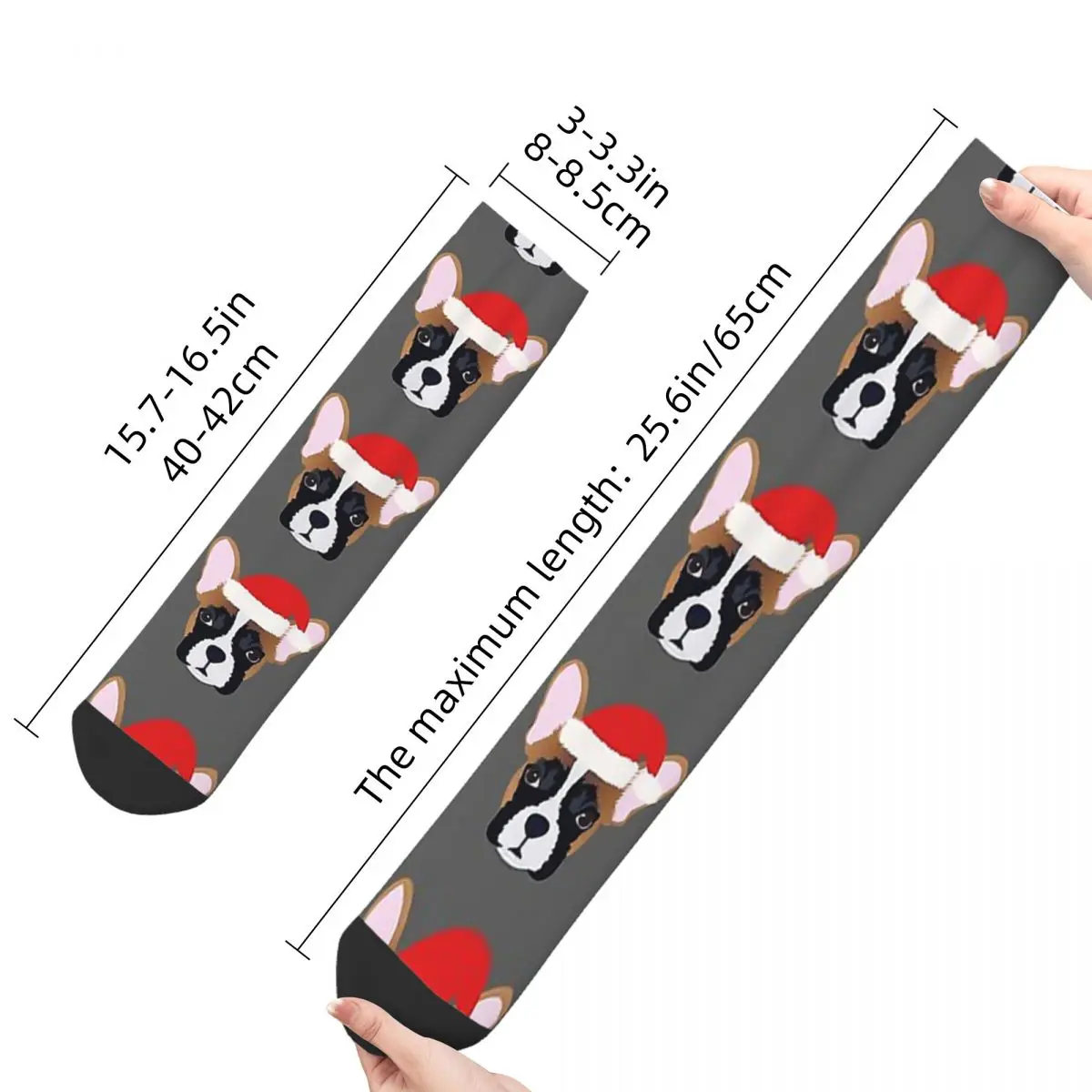 Funny Crazy Sock for Men Christmas Hip Hop Harajuku French Bulldog Pet Dog Lovers Pattern Printed Boys Crew Sock Casual Gift