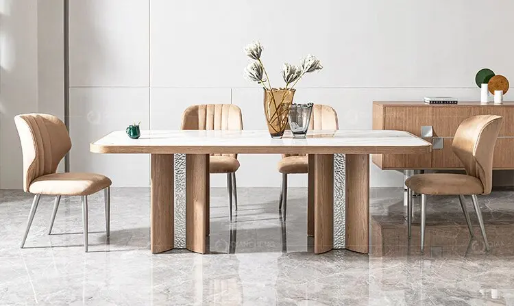 

%￥Luxury Wooden Dining Table Set 12 Seater Foshan China Wood Interior Furniture Marble Ss Dining Table and Chair for Restaurant