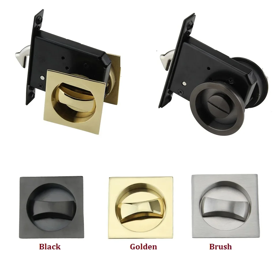 Keyless Bed Bath Door Lock Mortise Lock Set Flush Recessed Pull Ring Double-Sided Square Round Escape