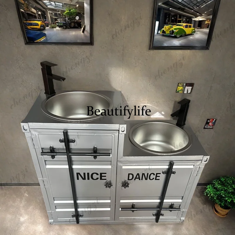 Industrial wind wash basin retro wash table integrated floor column wash basin playground