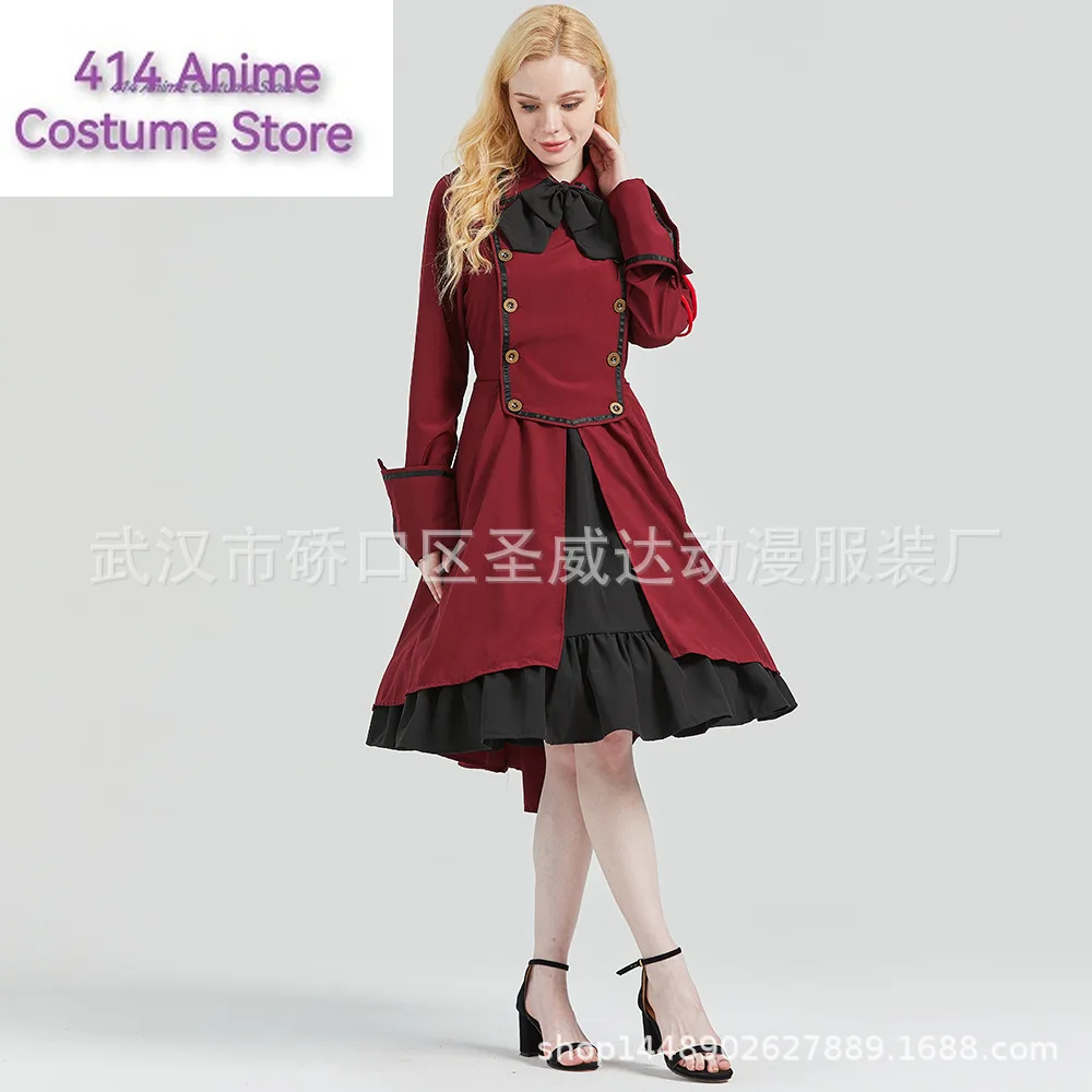 Anime Middle Ages Renaissance Gothic Vintage Dress Bow Knot Long Sleeve Ruffle Skirt Woman Skirt Suit Cosplay Costume Party