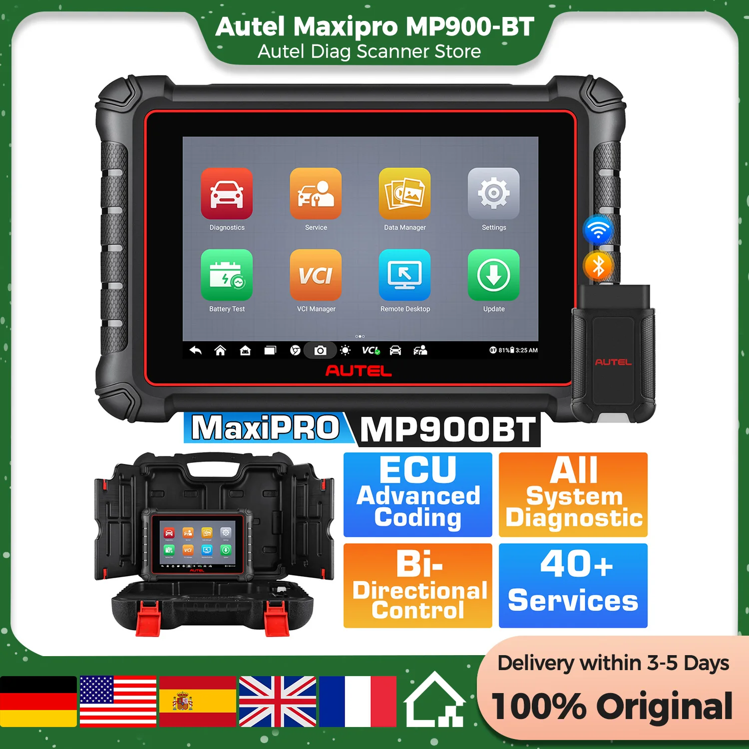 

2024 Newest Autel MaxiPRO MP900-BT OBD2 Scanner DoIP/CAN FD ECU Coding Active Test 40+ Services Upgraded of MS906BT/MP900/ MP808