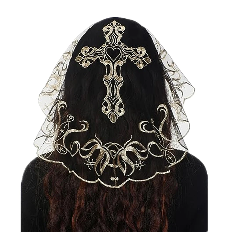 Cross Circular Lace Mantilla Women Head Covering Church Catholic Veil