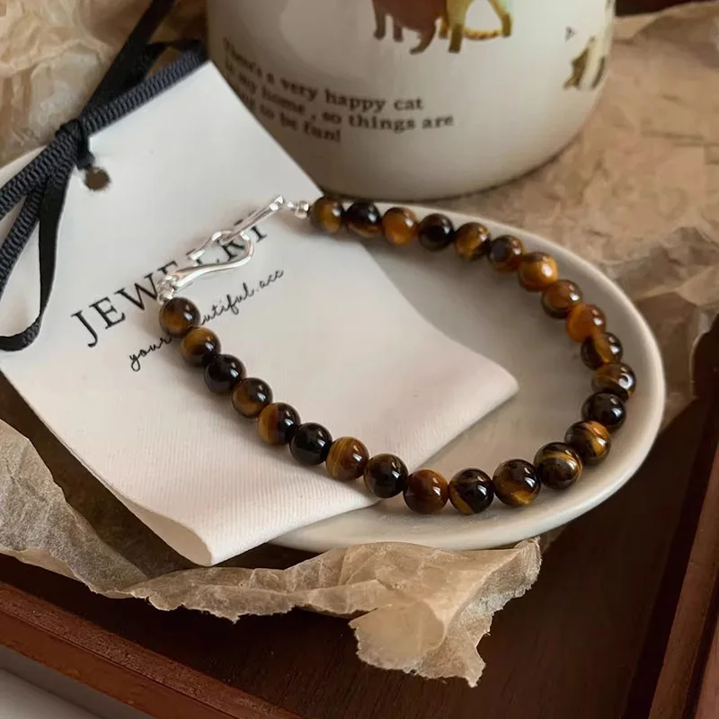 

925 Sterling Silver Bracelet Linked Bead Brown Dark Elegant Hook Elastic For Woman Girl Fashion Jewelry Gift Dropship Wholesale