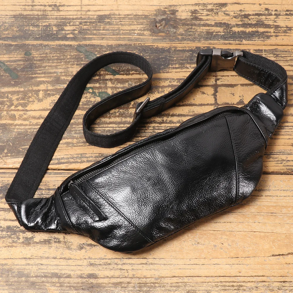 

LJ-90001 Men's Outdoor Sports Top Layer Cowhide Waist Bag, Lightweight Travel Leather Crossbody Bag