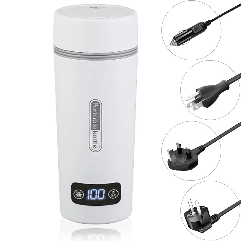 

LED Digital Display Car Office Electric Heating Water Cup 220V 110V 12V EU US Plug Boiling Water Bottle Thermostat Travel Kettle