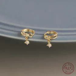 925 Sterling Silver Korean Sweet Bow Zircon Pendant Earrings for Women High Quality Simple Party Jewelry