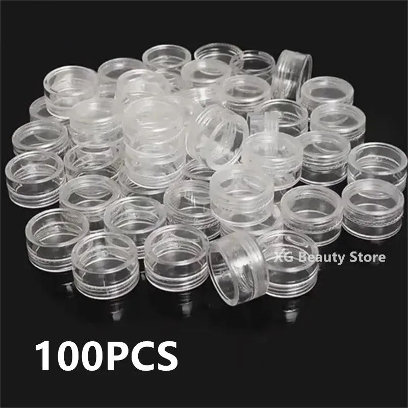 50/100pcs 2.5ml Cosmetic Bottles Containers Transparent Pot Sample Clear Cream Jar For Nail Arts Small Clear Can Tin For Balm