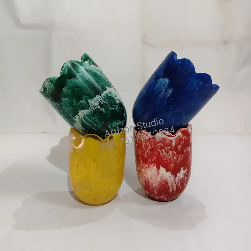High Quality Handmade Handicraft Eco-Friendly Waterproof Resin Vase Modern Design Wedding Orange Light Pink Color