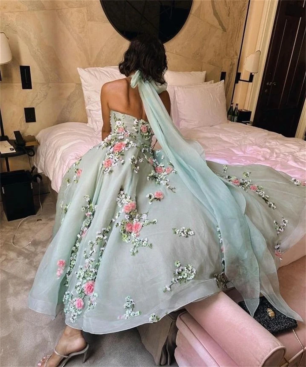 Vestido de noche informal con bordado de flores de Organza, vestido de fiesta de Navidad, Halter a medida, vestidos largos para ocasiones