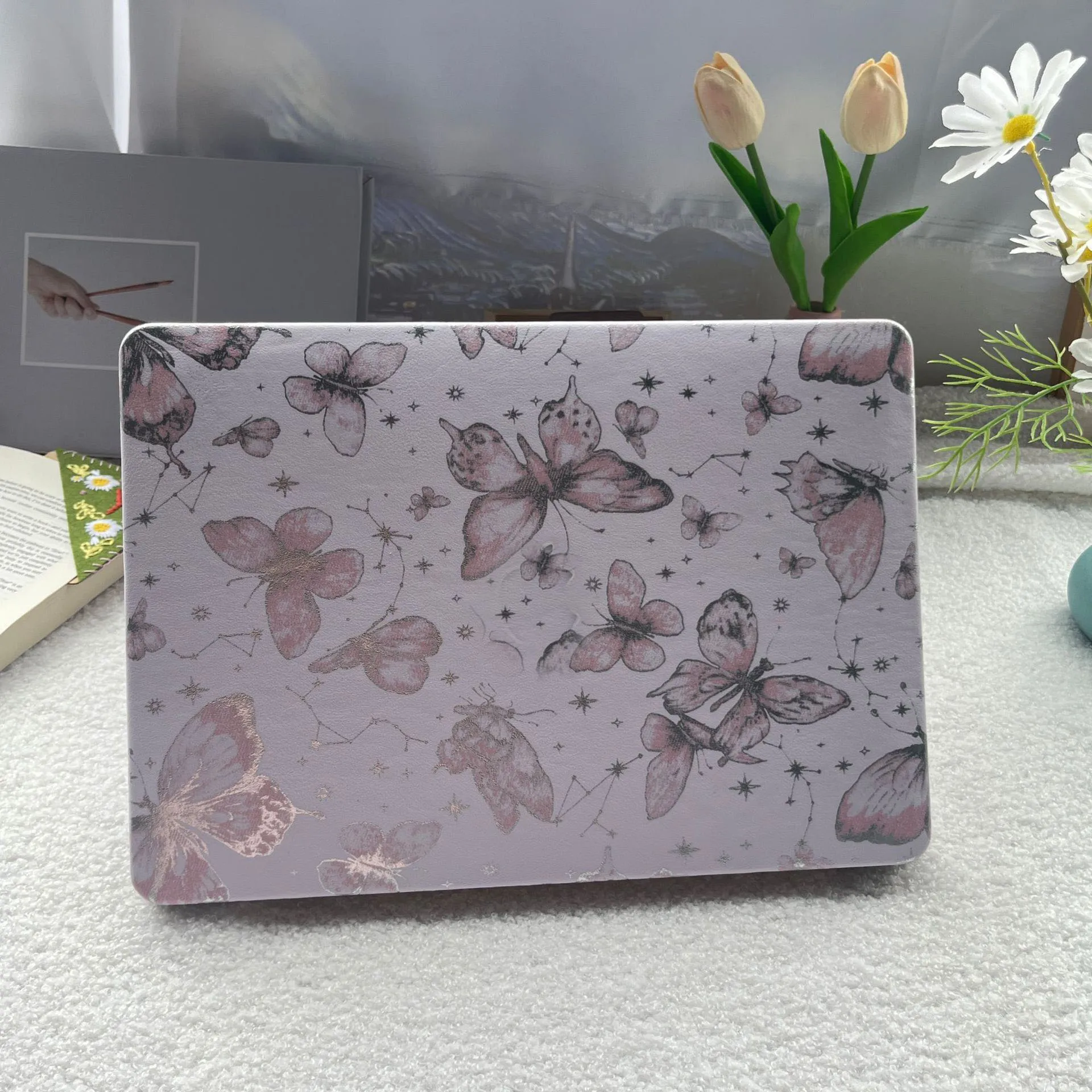 Luxury Purple Butterfly MacBook Case, Abstract Laptop Case for MacBook Air 13 Macbook Pro 13 16 14 15 With Cutting Out Logo