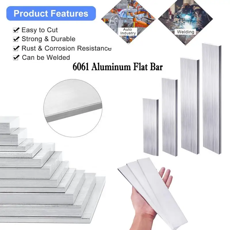 1pcs Aluminum Flat Bar Thickness 2~8mm, Width 10-30mm, Length 250mm 500mm, Aluminium Alloy Plate Metal Solids Square Strip