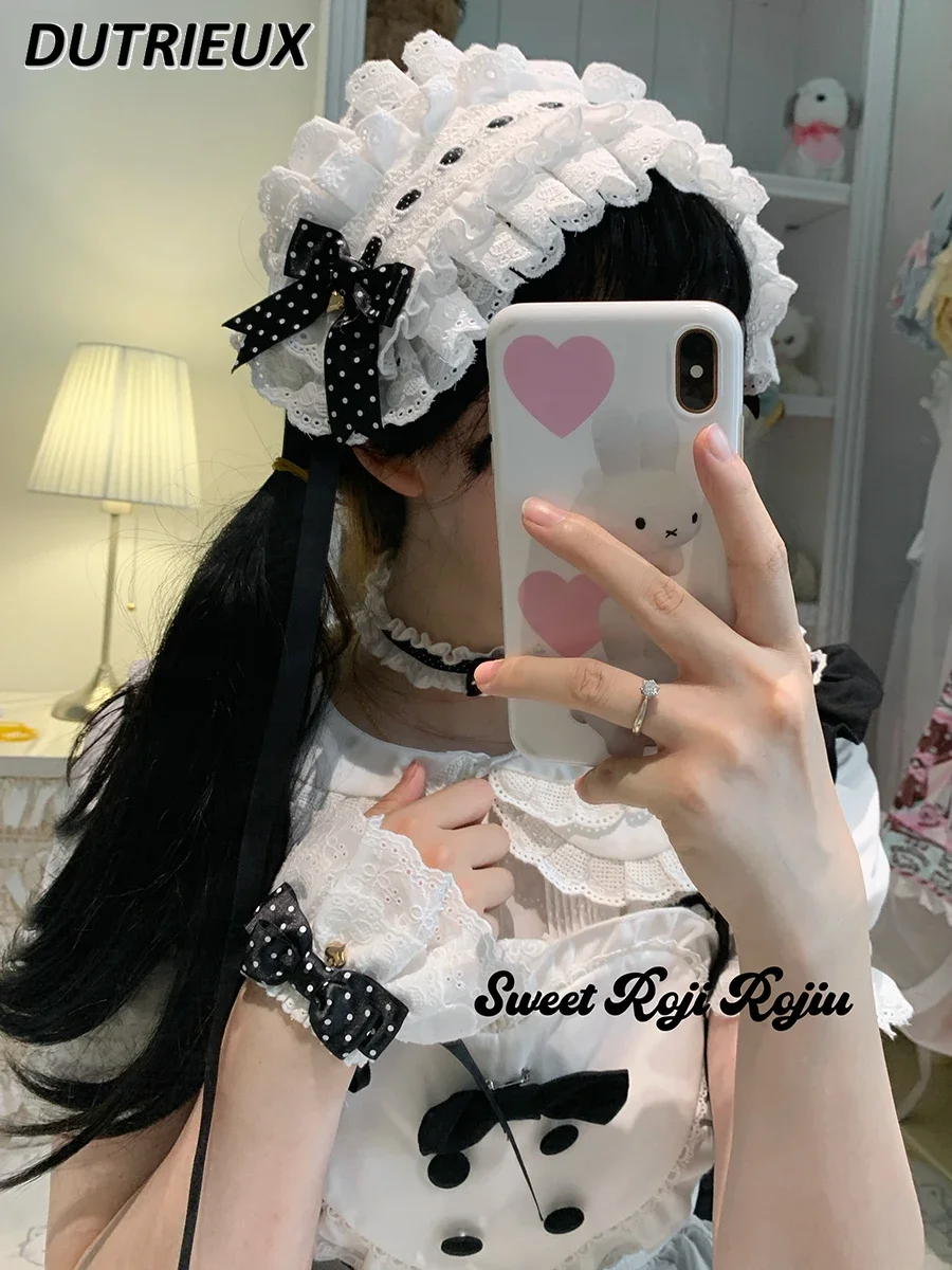 Lolita Headband Japanese Style New Headwear Polka Dot Big Bow Lace Headband Female Sweet Cute Hair Accessories for Women