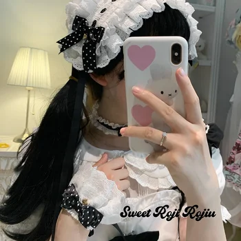 여성용 로리타 머리띠, 일본 스타일, 새로운 머리 장식, 큰 활 레이스 머리띠, 귀엽고 귀여운 헤어 액세서리