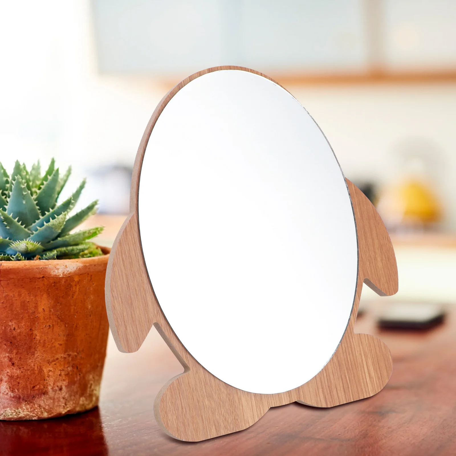 1 szt. Drewniane lusterko do makijażu, urocze lusterko stołowe, wyraźne odbicie, solidna drewniana podstawa, idealne do toaletki w sypialni.